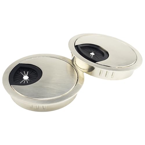 HAHIYO 2Pcs 2.4Inch/60mm Brushed Silver Zinc Alloy Desk Grommet Wire Grommet Cable Management Cord Hole Cover Desk Wire Hole Insert Wire Organizer for Computer Office Home School Equipment Systems - color: BrushSilver, size: Metal-2.4in-BrushSilver-2P