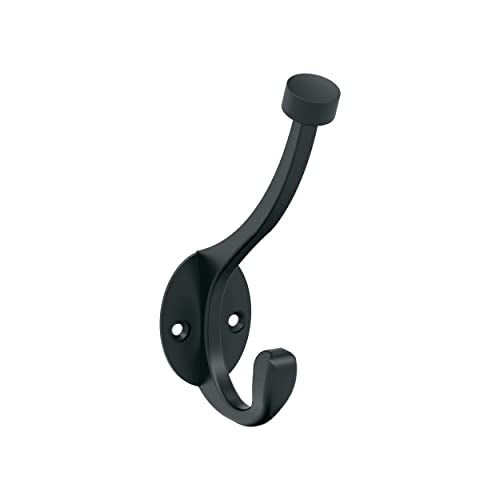 Amerock H55465MB | Adare Double Prong Decorative Wall Hook | Matte Black Hook for Coats, Hats, Backpacks, Bags | Hooks for Bathroom, Bedroom, Closet, Entryway, Laundry Room, Office - color: Matte Black