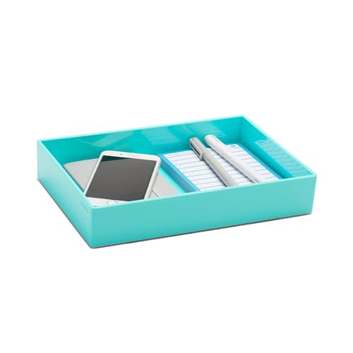 Poppin Stackable Medium Accessory Tray - Modular Lacquer Desk Trays for Office Organization, Color-Coordinated Office Supplies for Desk, Paper Trays (Aqua, Medium Accessory) - color: Aqua, size: 9.8" x 6.8" x 1.8"