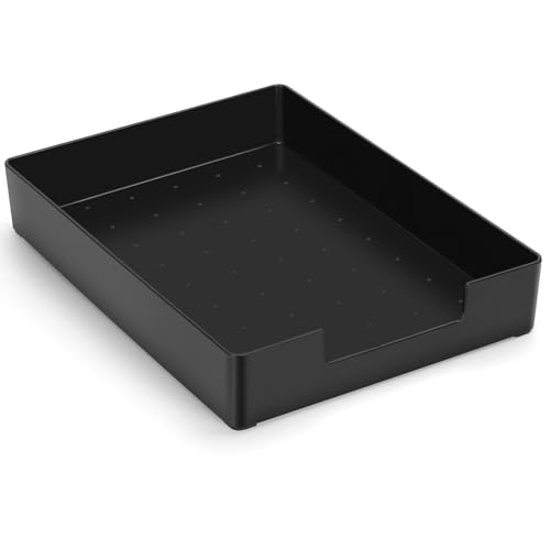 Letter Tray, Desk Organizer Tray, A4 Plastic Paper Tray Organizer for Desk, Stackable Rectangular Inbox Mail File Holder, Drawer Organizer for Desk Accessories Office School Home Supplies (Black) - color: Black-1 Pack