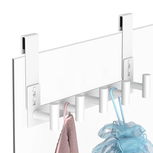PMMASTO No-Drill Extra Long Shower Hooks, Fits 3/8" Thick Door, Heavy Duty Stainless Steel Towel Hooks for Frameless Glass Shower Door, Holds Bathrobe Towel (White, 5 T-Hooks) - color: White, size: 7.5 Inch-5 T-Hooks, Fits 3/8" Thick Door