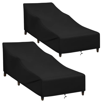 SunPatio Chaise Lounge Covers Outdoor Waterproof, 2 Pack Patio Lounge Chair Protector with Windproof Straps, Outdoor Furniture Covers All Weather Protection, 80" L x 30" W x 26" H, Black - size: 80"L x 30"W x 26"H