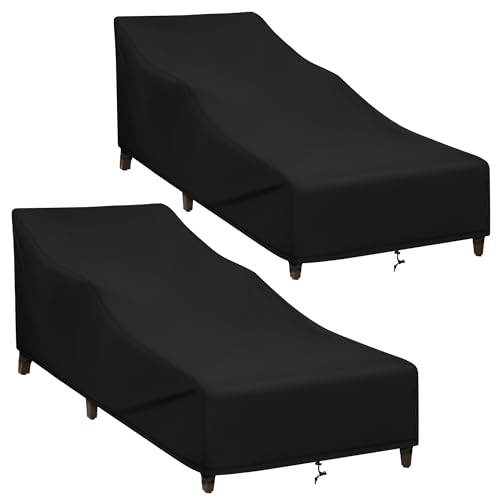 SunPatio Chaise Lounge Covers Outdoor Waterproof, 2 Pack Patio Lounge Chair Protector with Windproof Straps, Outdoor Furniture Covers All Weather Protection, 80" L x 30" W x 26" H, Black - size: 80"L x 30"W x 26"H