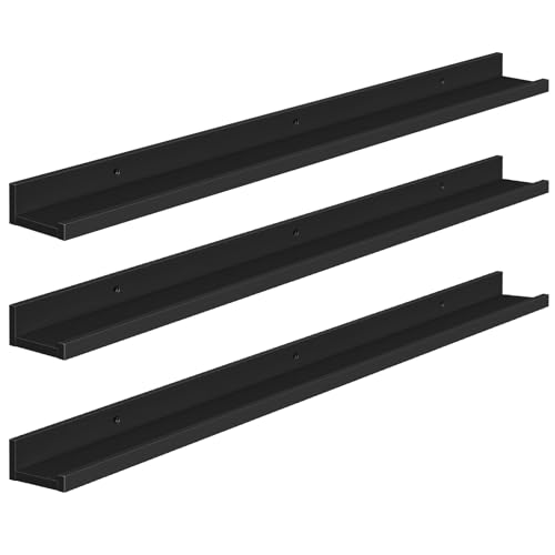 HOOBRO Floating Shelves, Wall Shelf Set of 3, 35.4 Inches Hanging Shelf with Raised Edge and Invisible Brackets, for Bathroom, Bedroom, Kitchen, Office, Living Room Decor, Black BK90BJ01 - color: Black, size: 35.4 Inches