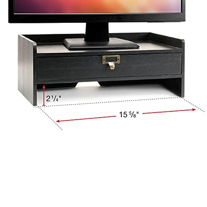 EXCELLO GLOBAL PRODUCTS Wooden Monitor Stand: Includes Drawer for Desktop Organization of Notebooks, Pens, Pencils & Office Supplies (Black) - color: Black