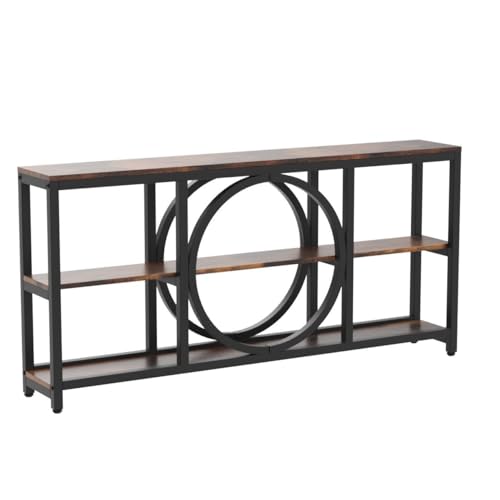 Tribesigns Extra Long Console Table, 70.9 inch Narrow Sofa Tables with 3 Tier Wood Storage Shelves Industrial Metal Frame for Entryway Hallway Living Room Behind Couch, Rustic Brown Black - color: Black Brown