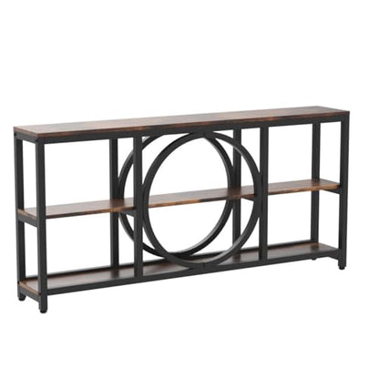 Tribesigns Extra Long Console Table, 70.9 inch Narrow Sofa Tables with 3 Tier Wood Storage Shelves Industrial Metal Frame for Entryway Hallway Living Room Behind Couch, Rustic Brown Black - color: Black Brown