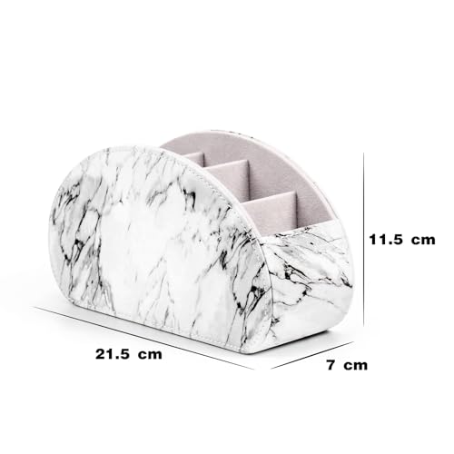 Remote Control Holders Organizer Box with 5 Compartment PU Leather Caddy | Multi-functional Office Desk Storage Caddy Store Tv Remote for Media Player,Brush,Pencil,Glassees&Office Supplies - color: Marble, size: S