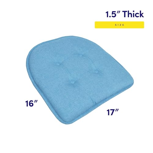 Sweet Home Collection Chair Cushion Memory Foam Pads Tufted Slip Non Skid Rubber Back U-Shaped 17" x 16" Seat Cover, Turquoise 4 Count - color: Turquoise, size: 4 Pack, style: Foam Pads