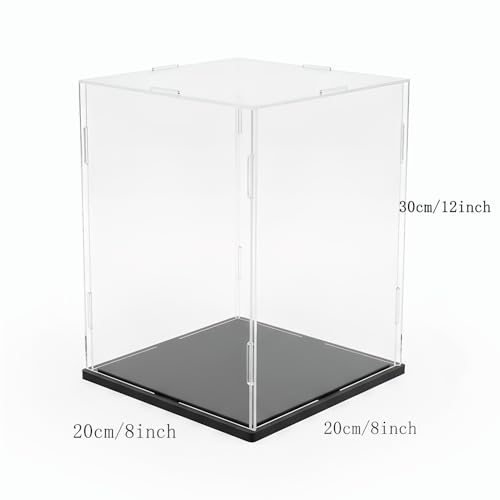 Clear Acrylic Display Case, 8*8*12inch (20*20*H30cm) | Assemble Cube Display Box, Black Base, Dustproof Protection, For Collectibles Memorabilia Figurines - size: 8 x 8 x 12 inches