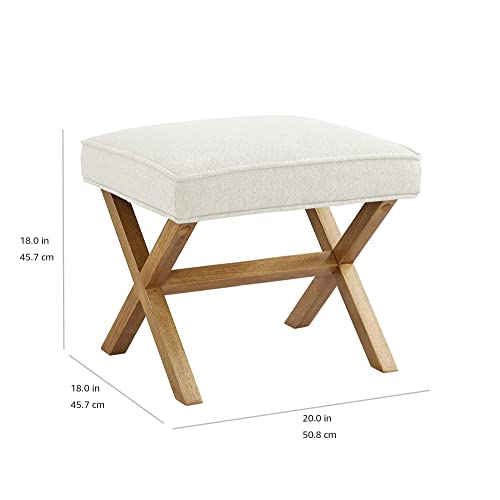 Amazon Basics Small Ottoman Foot Rest, Mid-Century Modern X Square Polyester Foot Stool, Linen, Ivory White, 18" D x 19.8" W x 18.3" H - color: Ivory, style: Classic