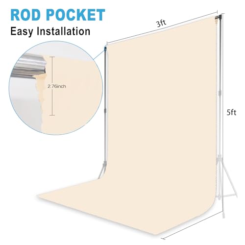 Cream Photography Backdrop for Photoshoot, Fabric, 3x5 FT | Versatile Studio Photo Backgrounds, Easy to Install, for Portraits Shooting, Party Decor, Live Streaming, Video Recording - color: Cream, size: 3X5 FT