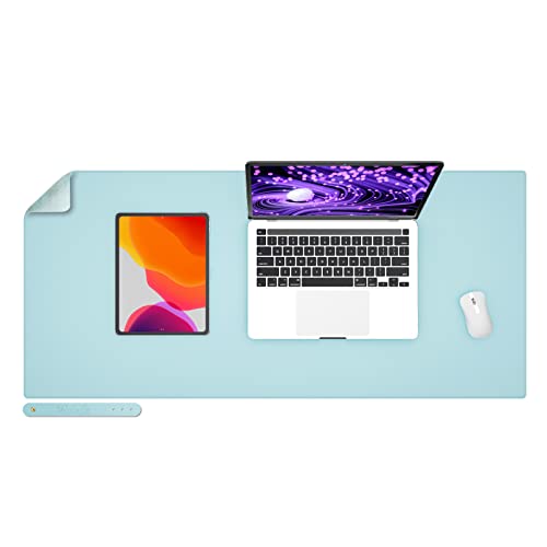Wolaile Faux Leather Desk Pad Blotter,Waterproof Non-Slip Writing Desk Mat for Kids,36x17 in Desktop Protector Large Mouse Pad,Light Blue Office Home Table Cover - color: Baby Blue