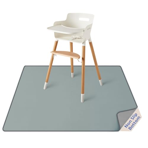 Blissful Diary Baby Splat Mat for Under High Chair, 50.4 x 50.4 Inch Wipeable Splash Mat, Waterproof and Washable, Anti-Slip Floor Protector, Silver Mist - color: Silver Mist
