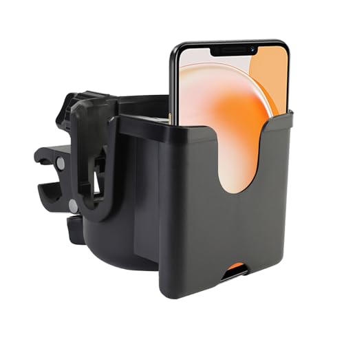 Universal Stroller Cup Holder with Phone Holder, 360°Rotatable Bottle Holder with Strong Clip, Accessories for Stroller, Bike, Wheelchair, Walker, Scooter (UM-SCH-B2409, Large)
