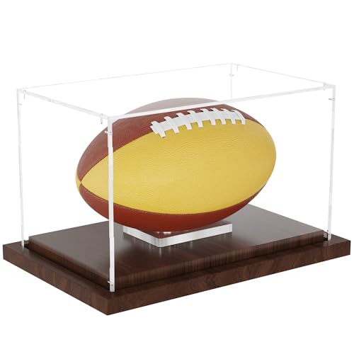VGMiu Football Display Case with Wood Base, Acrylic Football Case Display Clear Box with Removable Built-in Ball Holder for Autographed Footballs, Sports Collectibles, Memorabilia Displays - size: Football Case