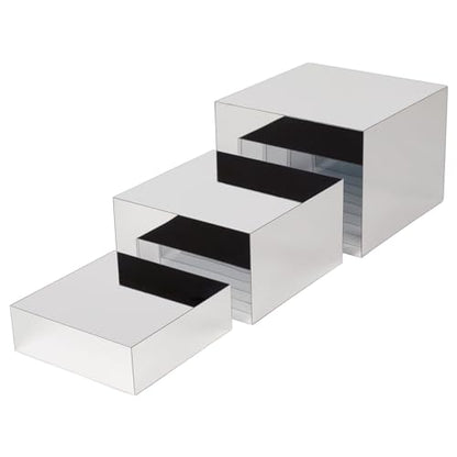 3 Pcs Silver Acrylic Risers Display Stands, Mirrored Nesting Cube Boxes Pedestal for Figures Collectible Jewelry Purse, Stackable Showcase Blocks, Food Display Buffet Risers for Dessert Cakes Catering - size: Silver 3pcs (6",7",8")