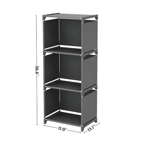 RIIPOO Book Shelf, 3-Cube Storage Organizer, Metal & Fabric Bookcase for Small Spaces, Bedroom, Living Room - style: 3-Cube