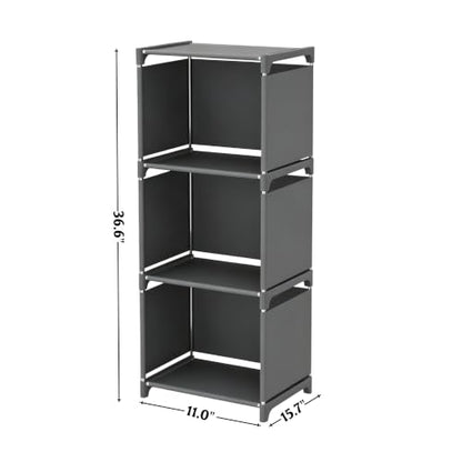 RIIPOO Book Shelf, 3-Cube Storage Organizer, Metal & Fabric Bookcase for Small Spaces, Bedroom, Living Room - style: 3-Cube