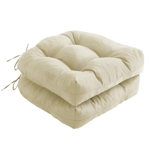 IPYNBAP Outdoor Chair Cushions Set of 2, Patio Chair Cushions with Ties, 19x19+5” Tufted Outdoor Seat Cushions, Waterproof Patio Furniture Cushions, Outdoor Dining Chair Pads, Beige - color: Beige, size: 19*19+5”/2pcs