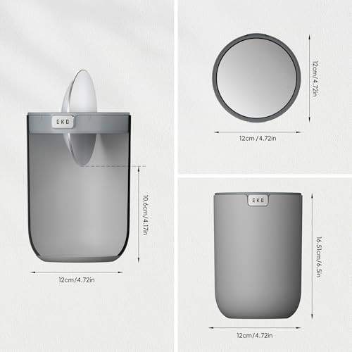 EKO Mini Desk Trash Can with Swing-Top Lid 0.4 Gallon Small Table Round Wastebasket for Office, Home, Car (Grey) - color: Grey, size: 1.5 Liters