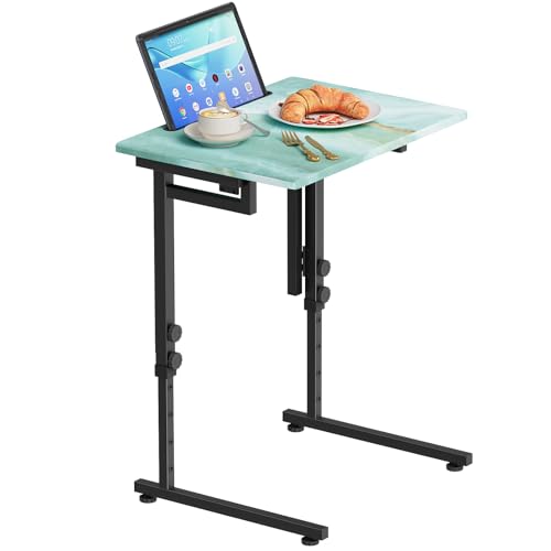Adjustable Height Tv Tray Table,Portable Folding Tv Tray Dinner Snack Trays Table,Small Foldable C-Shaped End Table for Eating,Slide Under Couch Side with Sturdy MDF Top,No Assembly(Sea Blue+Black) - color: Sea Blue+black