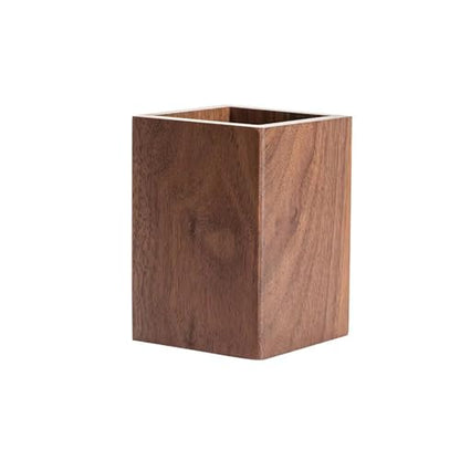 Wooden Pen Holder for Desk, Multi-Functional Pen Cup Pencil Holder for Office School Supplies Storage, Black Walnut Desk Organizer and Accessories（Square） - style: Square