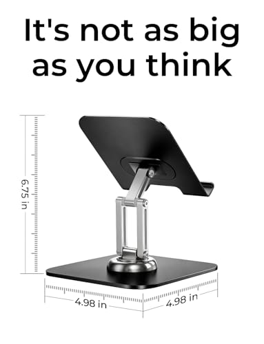 LISEN for iPad Stand Holder [All-Metal Foldable] Adjustable Tablet Stand for Desk, 2026 iPad Accessories Rotating Display Stand Office Men Gifts Kindle Tablet PS Switch iPhone 11"-4.7" - color: Black