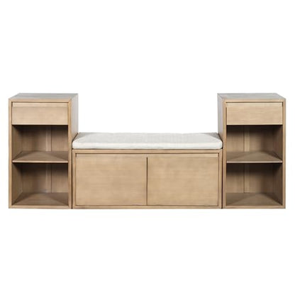 JIJIWANG 77.48" W Entryway Storage Bench with Cushion, 4-in-1 Hallway Bench with Drawers, Compartments and Open Shelves, Mudroom Bench for Shoes and Storage, Brown - color: Brown