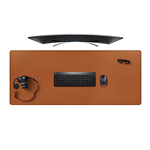 ZORESYN Light Brown Desk Mat 55"x24" Extra Large – PU Leather Desk Pad Protector for Dual Monitors, Waterproof Office Desk Mat for Keyboard & Mouse, Non-Slip Large Mouse Pad for Computer, Home Office - color: Light Brown, size: 55L x 24W inches