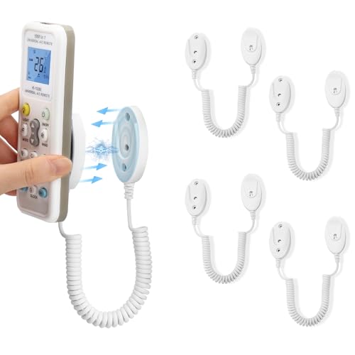 4-Pack Magnetic Remote Control Holders with Spring Ropes - Safely Secure Remotes & Small Items, Wall-Mount with Adhesive, Anti-Loss, Rapid Adsorption, Extendable Spring (White 43 inch, 4 Pack) - color: White 43 inch, 4 pack