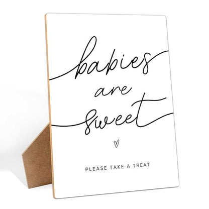 Babies Are Sweet - Dessert Table Sign for Baby Shower Party Supplies, 8×11 Inches Wooden Sign With Stand, Gender Neutral Tabletop Decor for Gender Reveal Party, Baby Shower Decorations - style: Babies Are Sweet