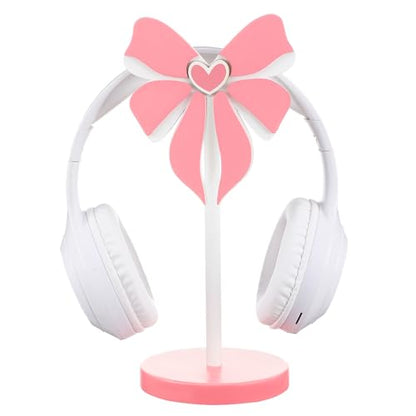 Kingdder Pink Bow Headphone Stand Cute Wood Headphone Stand Adorable Headset Holder Accessories Gamer Gifts for Teenage Women Teacher Girlfriend Office Worker Wife Gamer Room Decor Office Desk - style: Pink Bow