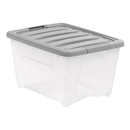 Amazon Basics Plastic Storage Containers with Secure Latching Lids, Stackable Organization Bins, Clear/Grey, 32 Quart, Set of 6 - size: 32 Qt. - 6 Pack