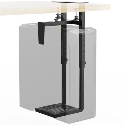 Adjustable Under Desk PC Mount, Clamp & Drill CPU Holder, 66LBS Capacity with Anti-Fall Baffle & Anti-Slip Pads for Standing Desk, Black