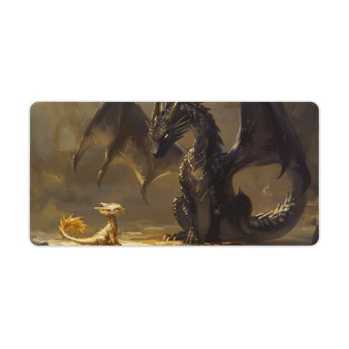 Fantasy Black Dragon Small Cute Golden Dragon Large Mouse Pad Gaming Desk Mat for Keyboard and Mouse Mat Non-Slip Rubber Desk Pad 30x60cm - color: Style1, size: 23.6" x 11.8"