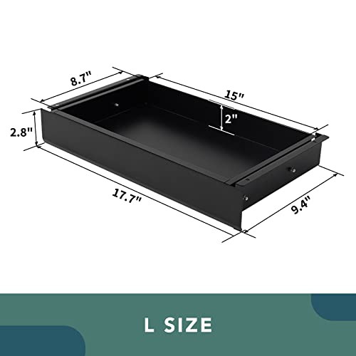 FLEXISPOT Under Desk Drawer, Steel Drawer for Desk Slide-out, Under table Mounted Drawer, Standing Workstation Storage Attachment for Office Home - 17.7” Width, Black - color: Black