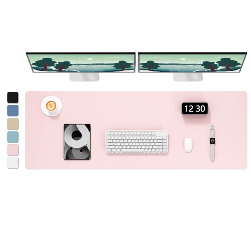 Hsurbtra Desk Pad, 48" x 17" PU Leather Desk Mat, XXXL Extended Mouse Pad, Waterproof Desktop Blotter Protector, Non-Slip Ultra Thin Large Laptop Keyboard Writing Mat for Office Home, Pink - color: Pink, size: 48" x 17"