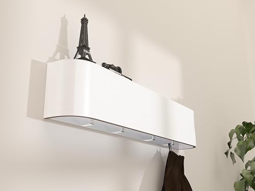 OLEEK wall Mounted Coat Rack with Shelf - wall entryway Shelf with Hooks - entryway Hooks - Modern Coat Rack - Wooden Mount for Home Decor - Jacket Hanger - color: White