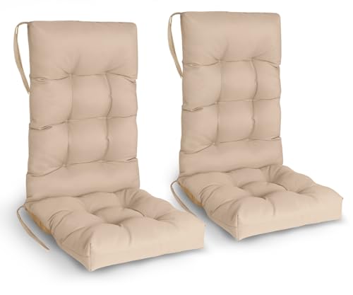 GREENVINES Rocking-Chair-Cushions Set of 2 | Polyester | Weatherproof | Outdoor High Back Rocker Chairs Cushion | Pad with Ties | Non-Slip | Thickened Seat for Patio | 46.5" x 18.5" x 4.3" | Beige - color: Beige, size: 2PCS