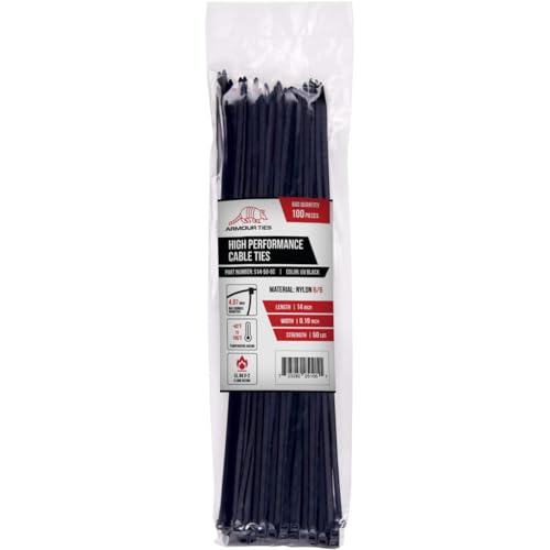 14-inch Black Zip Ties Heavy Duty UV Resistant Nylon Cable Ties, 50lb Tensile Strength, 100-Pack - Durable Wire Ties, Heavy Duty Tie Straps Indoor and Outdoor Cable Management Solution by ARMOUR TIES - size: 14 Inch