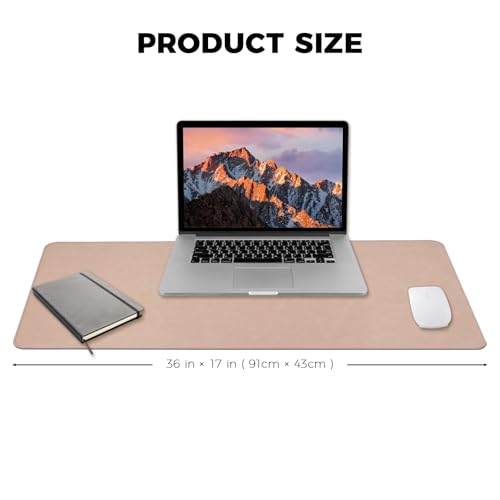 XLarge Gaming Desk Pad with Stitched Edges - 2mm Thickness Leather Mouse Mat, Non-Slip Base Writing Pad for Office Work/Home/Decor 36"x17" XL Beige - color: Beige, size: 36" x 17"