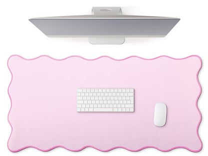 Hahafelt Scalloped Desk Mat Large Desk Pad Cute Coquette Table Mat Back to School Preppy Table Make up Pad Nonslip Graduation Gift with Stitching Waterproof Gaming(Pink,36 x 17 Inches) - color: Pink, size: 36 x 17 Inches
