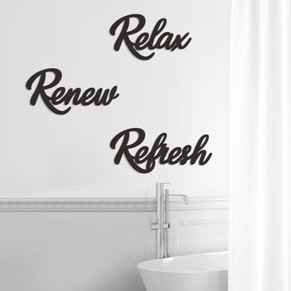 3 Pieces Bathroom Decor Wooden Bathroom Sign,Relax Renew Refresh Sign (Black-large) - color: Black-large