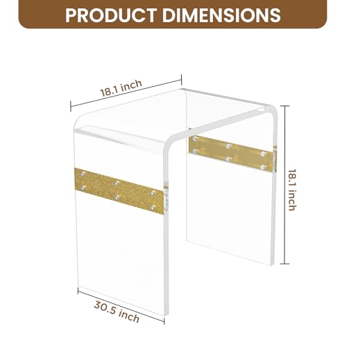 Dethan Clear Acrylic Accent Table, 16.3" x 12.0" x 18.1" U-Shape Modern Lucite End Table for Living Room and Bedroom Home Décor, (Gloden)
