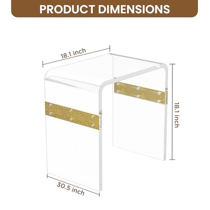 Dethan Clear Acrylic Accent Table, 16.3" x 12.0" x 18.1" U-Shape Modern Lucite End Table for Living Room and Bedroom Home Décor, (Gloden)