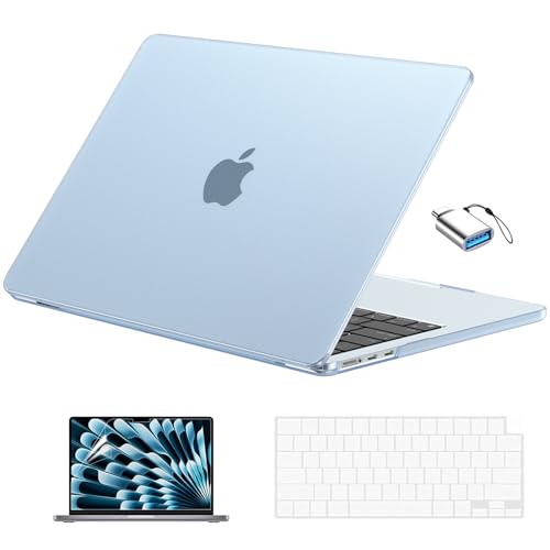 EooCoo Compatible with MacBook Air 13 inch Case M5 2026-2022 M4 M3 M2 Model A3449 A3240 A3113 A2681, Mac Air 13.6 inch Hard Shell & Keyboard Cover & Screen Film & Type-C, Frost SkyBlue - color: Original Skyblue