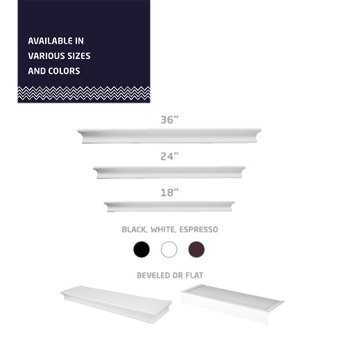 HIGH & MIGHTY Decorative 24" Floating Shelf Holds up to 20 lbs, Easy Tool-Free Dry Wall Installation, Beveled, White | 515660 - size: 24 inch