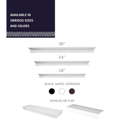 HIGH & MIGHTY Decorative 24" Floating Shelf Holds up to 20 lbs, Easy Tool-Free Dry Wall Installation, Beveled, White | 515660 - size: 24 inch