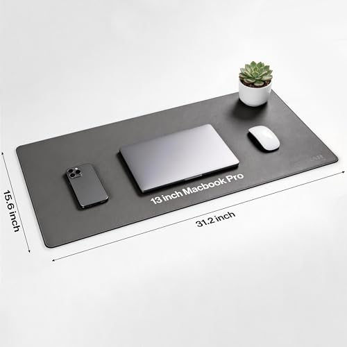 POCHAR Vegan Leather Desk Mat 31" x 16" - Desk Pad Protector for Desktop | Non-Slip PU Leather Dual-Sided Office Desk Blotter for Laptop Mouse Keyboard - Waterproof Writing Signing Pad, Gray - color: Gray